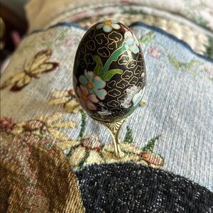 Enamel Floral Cloisonné Egg Décor - Black